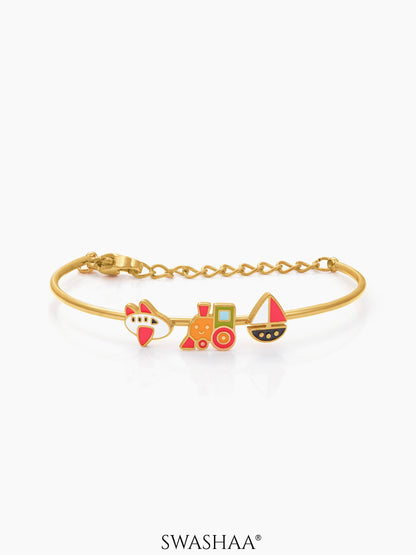 Adventure Ride Charms 18K Gold Plated Kid's Kada Bracelet Gold