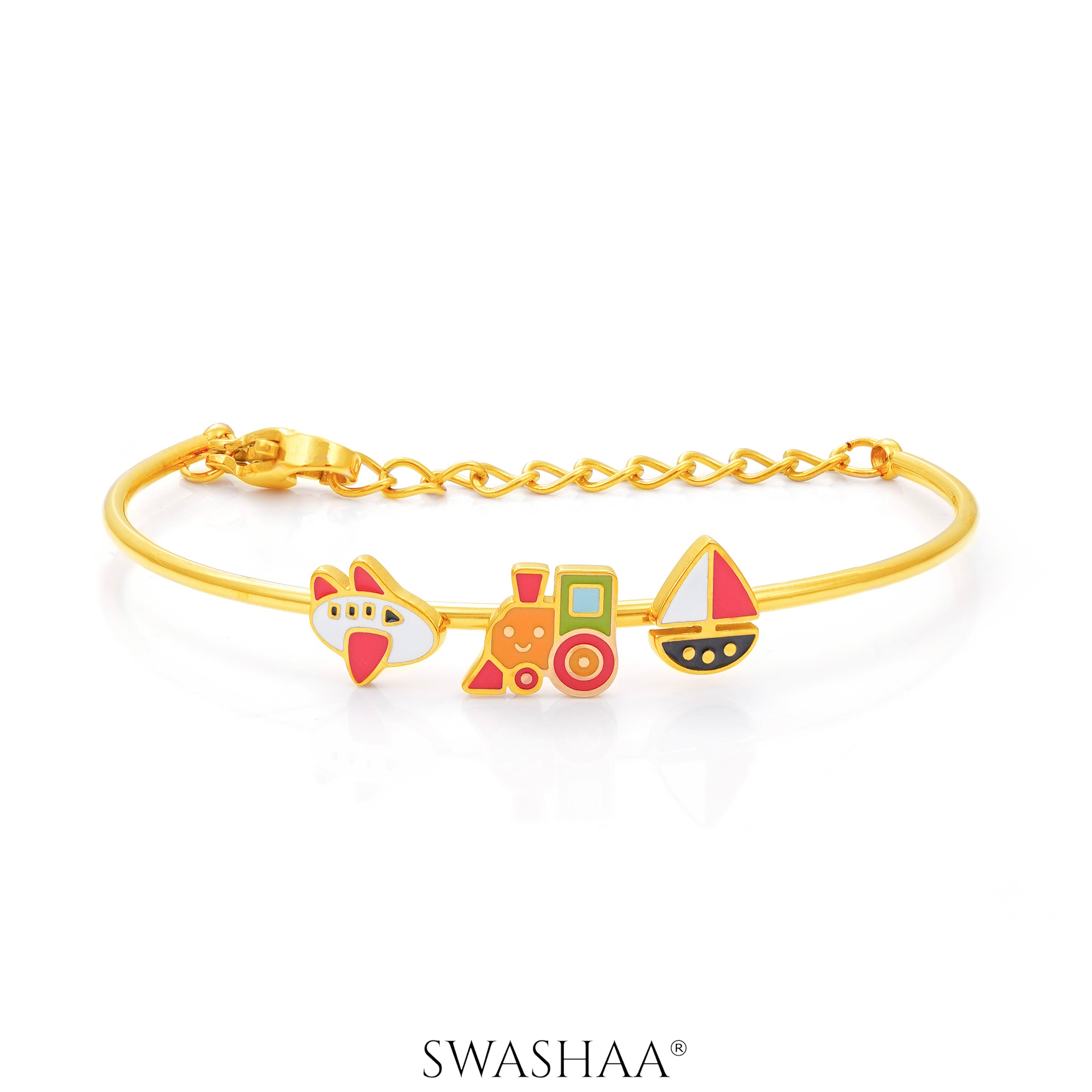 Adventure Ride Charms 18K Gold Plated Kid's Kada Bracelet Gold