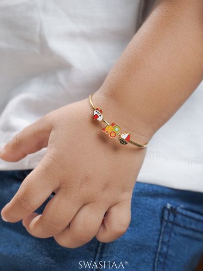 Adventure Ride Charms 18K Gold Plated Kid's Kada Bracelet