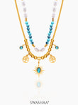 Alira Beaded Layered Celestial Charm 18K Gold Plated Necklace Gold