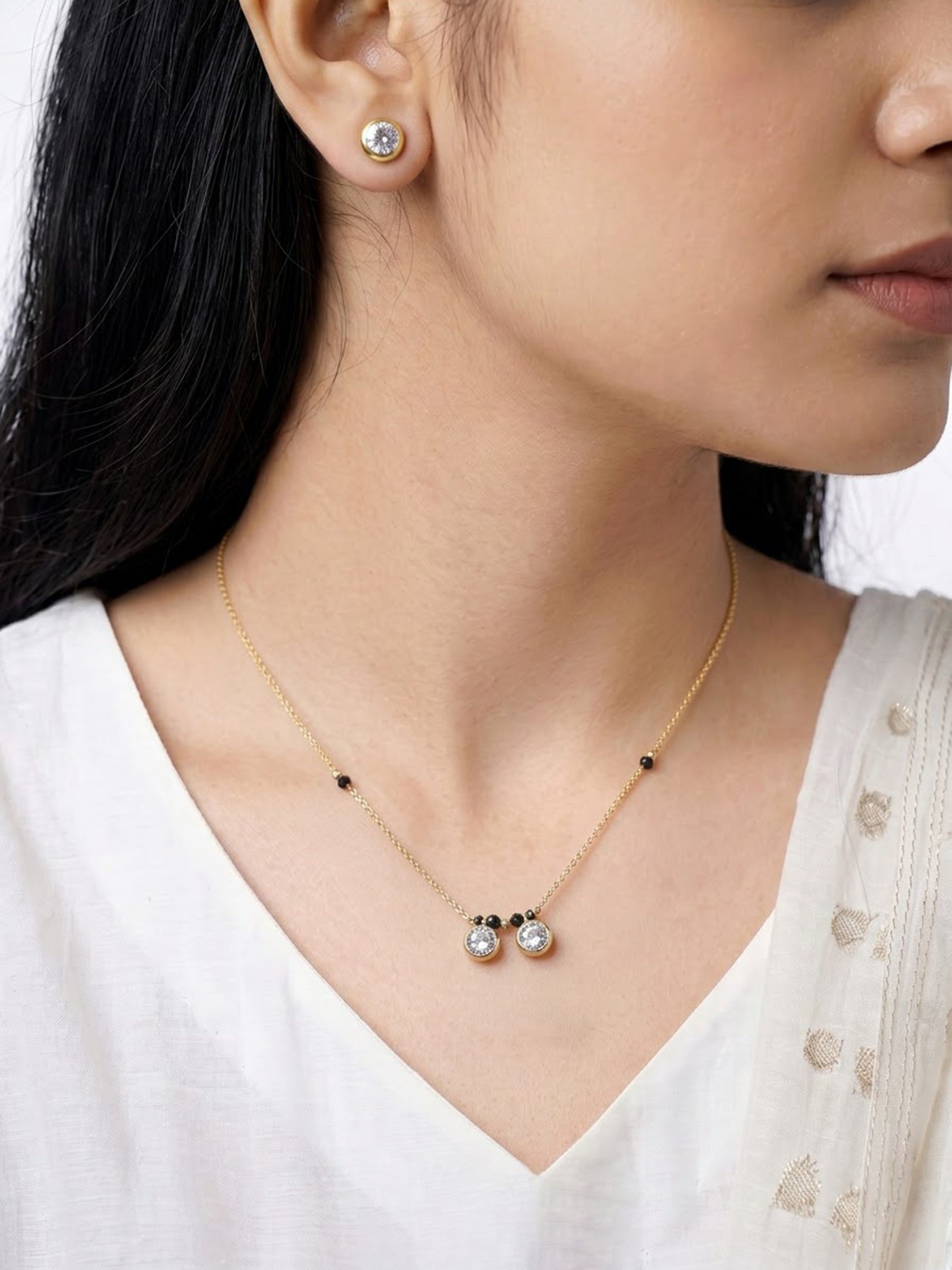 Amira Radiant Bond 18K Gold Plated Mangalsutra Jewelry Set Of 2 - Necklace & Earrings