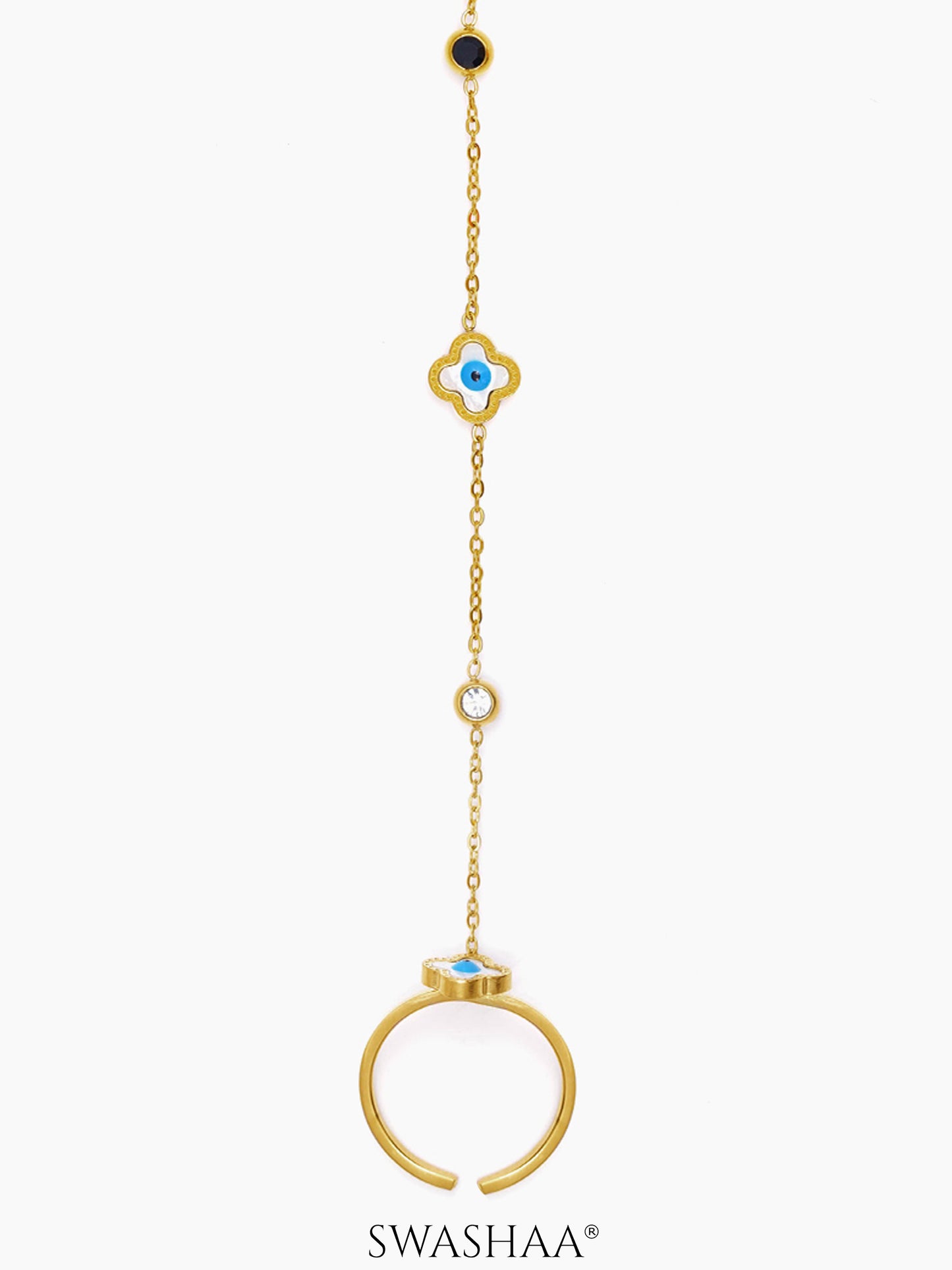 Anaya Evil Eye Clover 18K Gold Plated Ring Bracelet