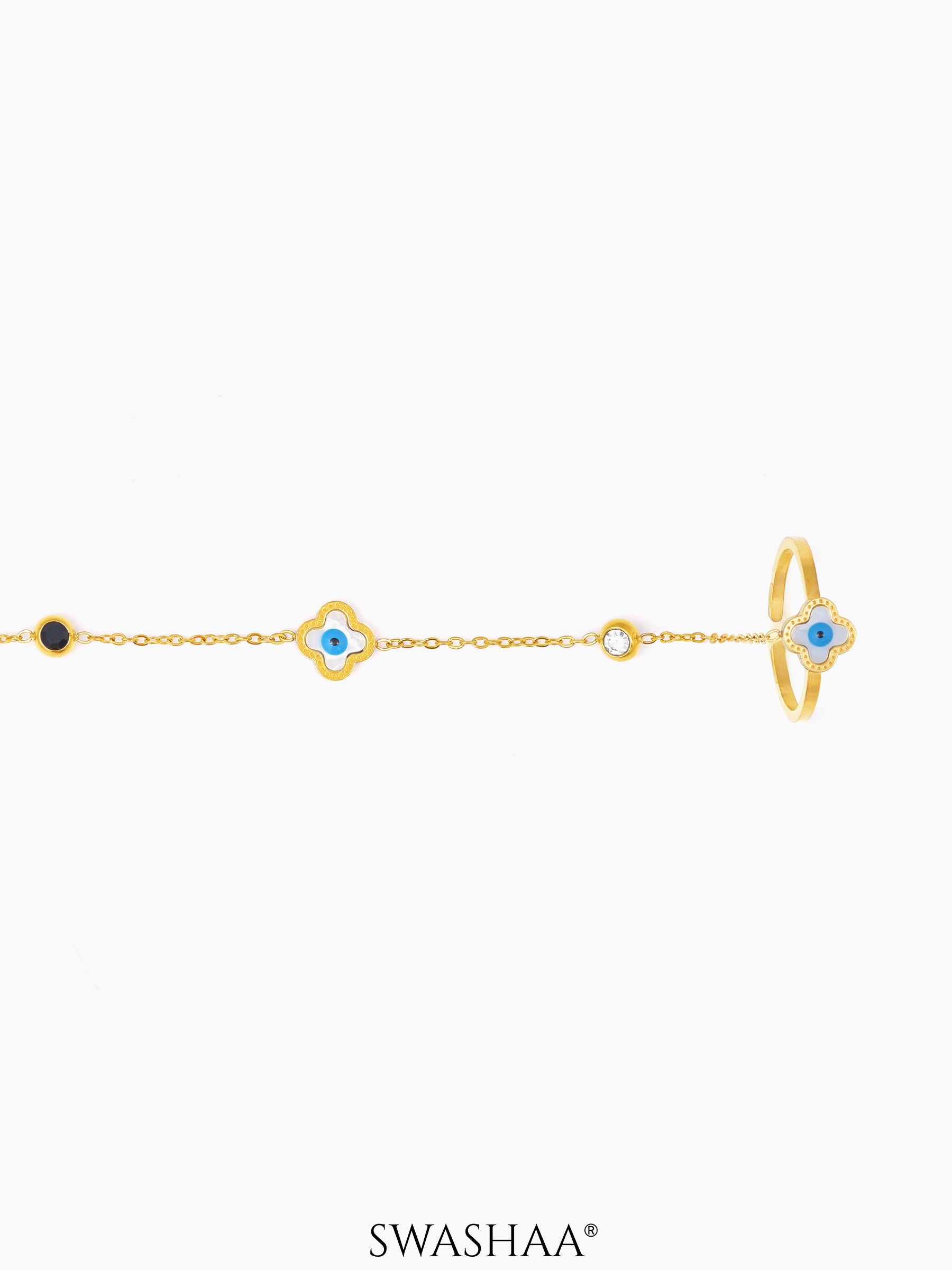 Anaya Evil Eye Clover 18K Gold Plated Ring Bracelet