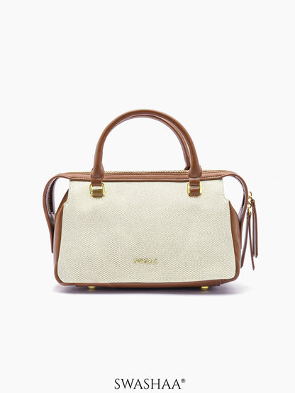 Angee White Beige Leather Hand Bag White Beige