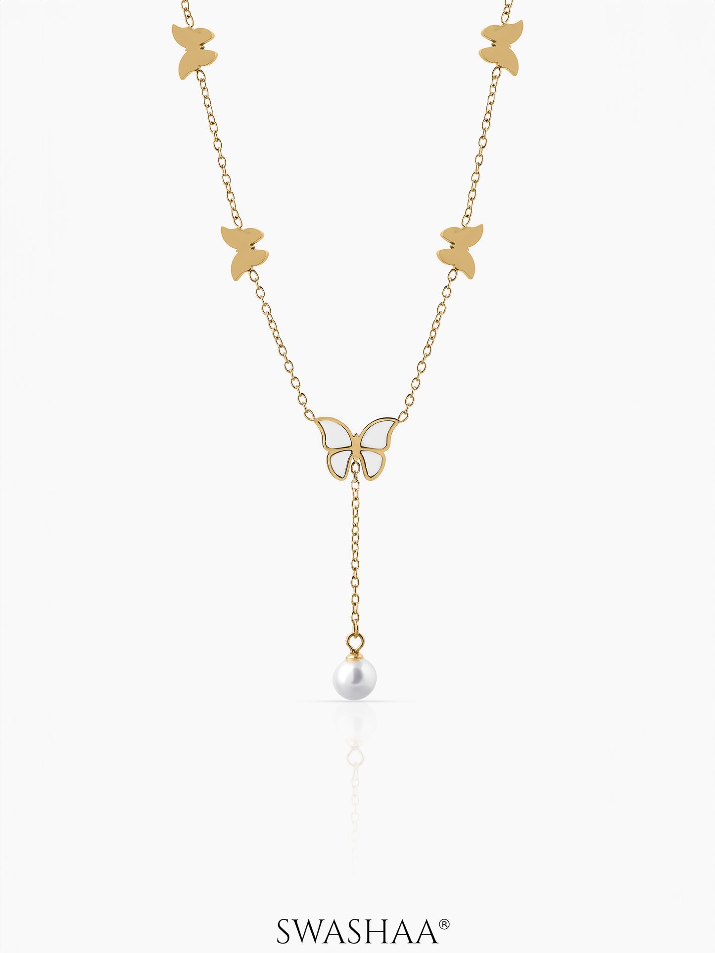 Anira Pearl Butterfly Necklace 18K Gold Plated