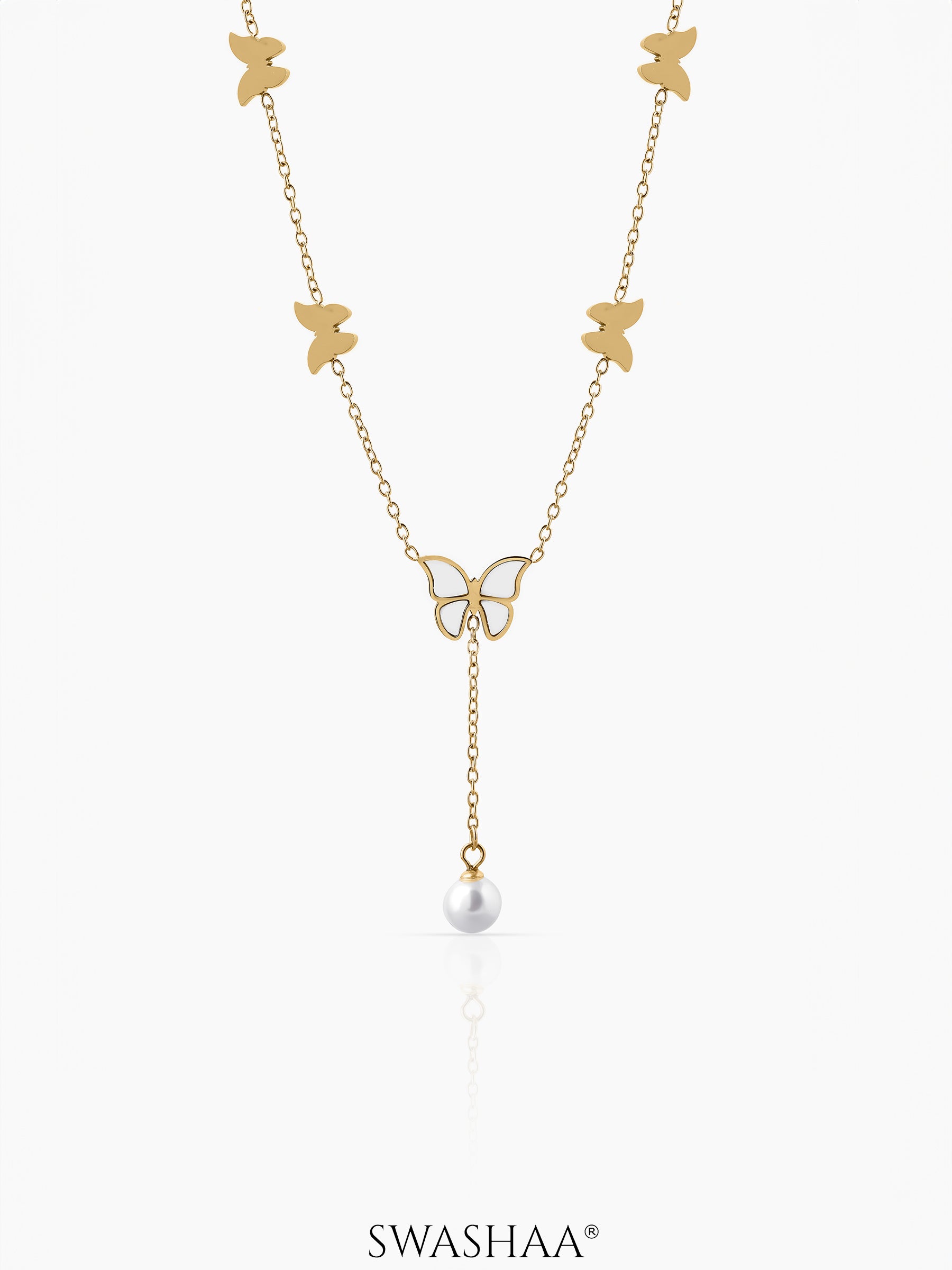 Anira Pearl Butterfly Necklace 18K Gold Plated
