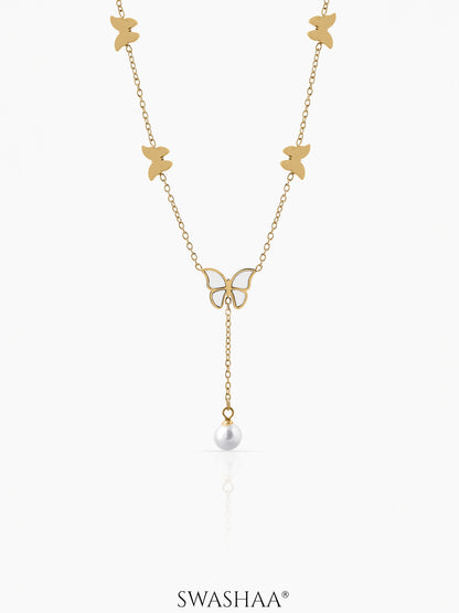 Anira Pearl Butterfly Necklace 18K Gold Plated