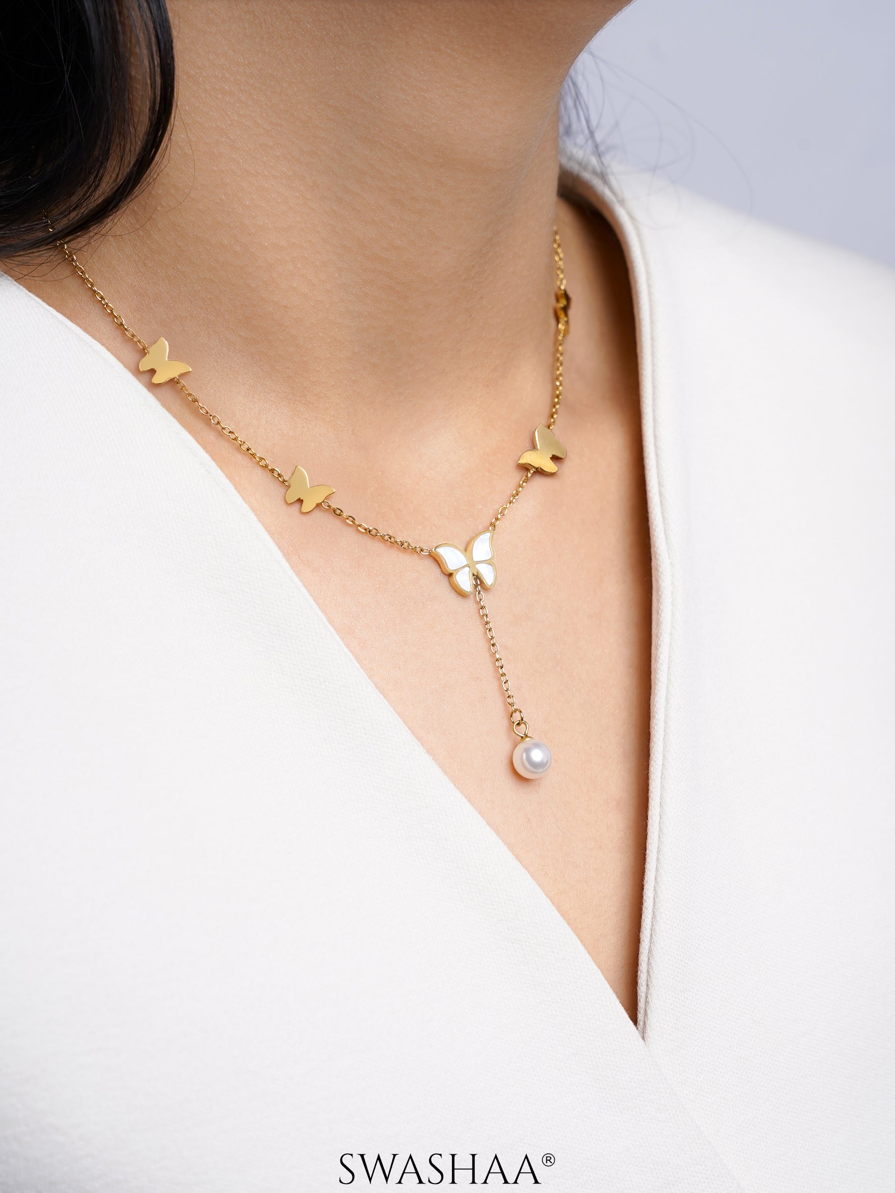 Anira Pearl Butterfly Necklace