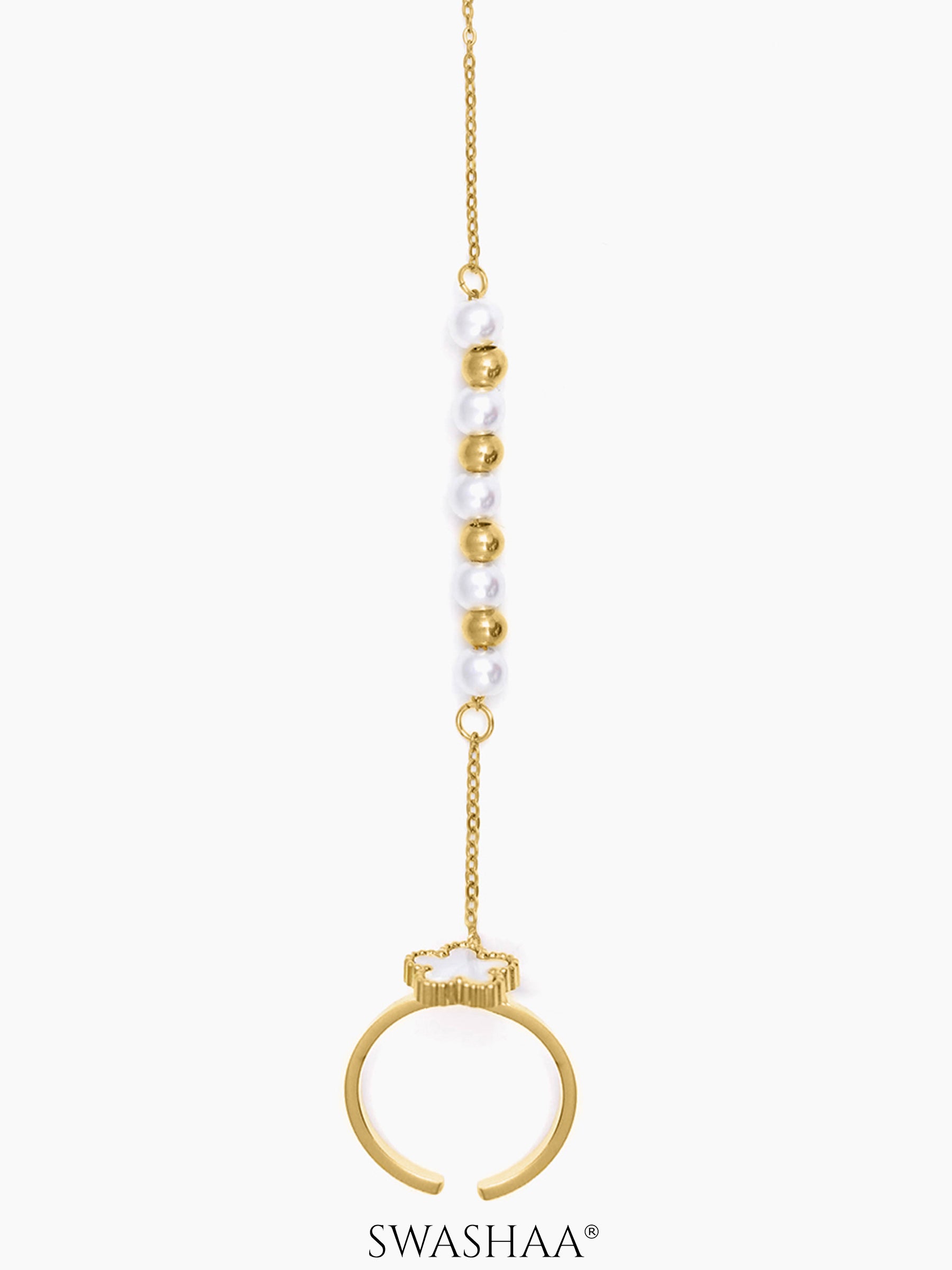 Anvika White Enamel Flower 18K Gold Plated Ring Bracelet