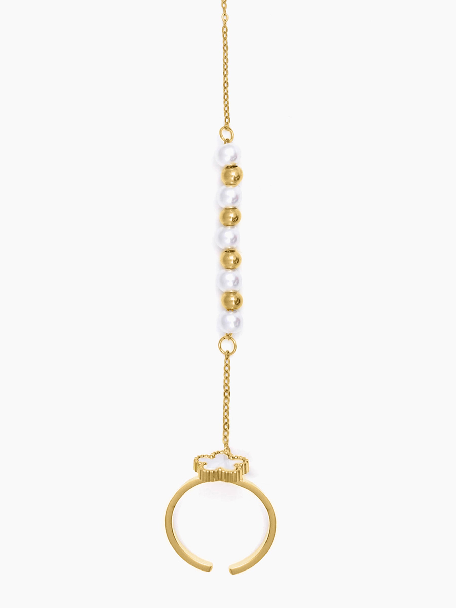 Anvika White Enamel Flower 18K Gold Plated Ring Bracelet
