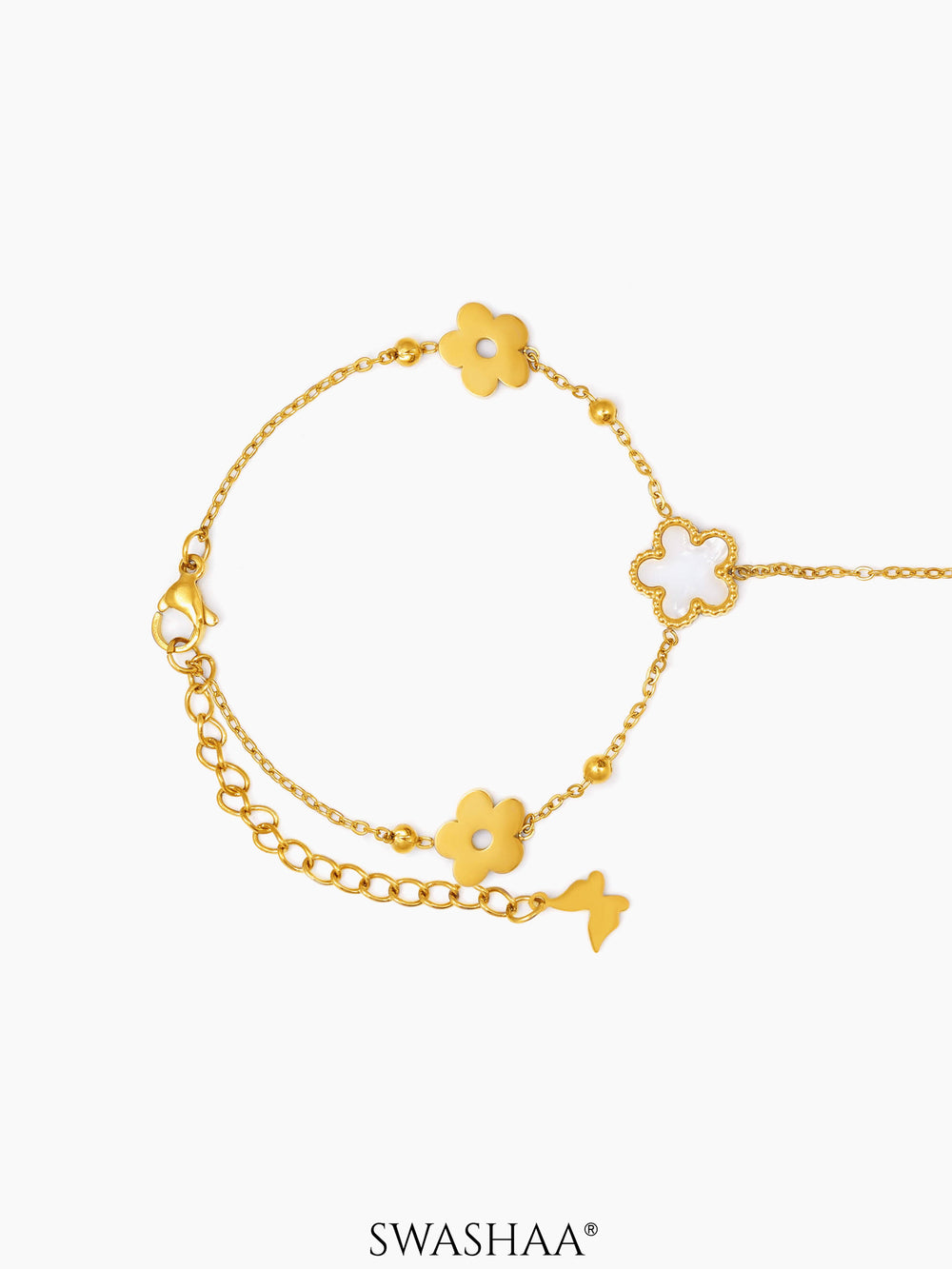Anvika White Enamel Flower 18K Gold Plated Ring Bracelet