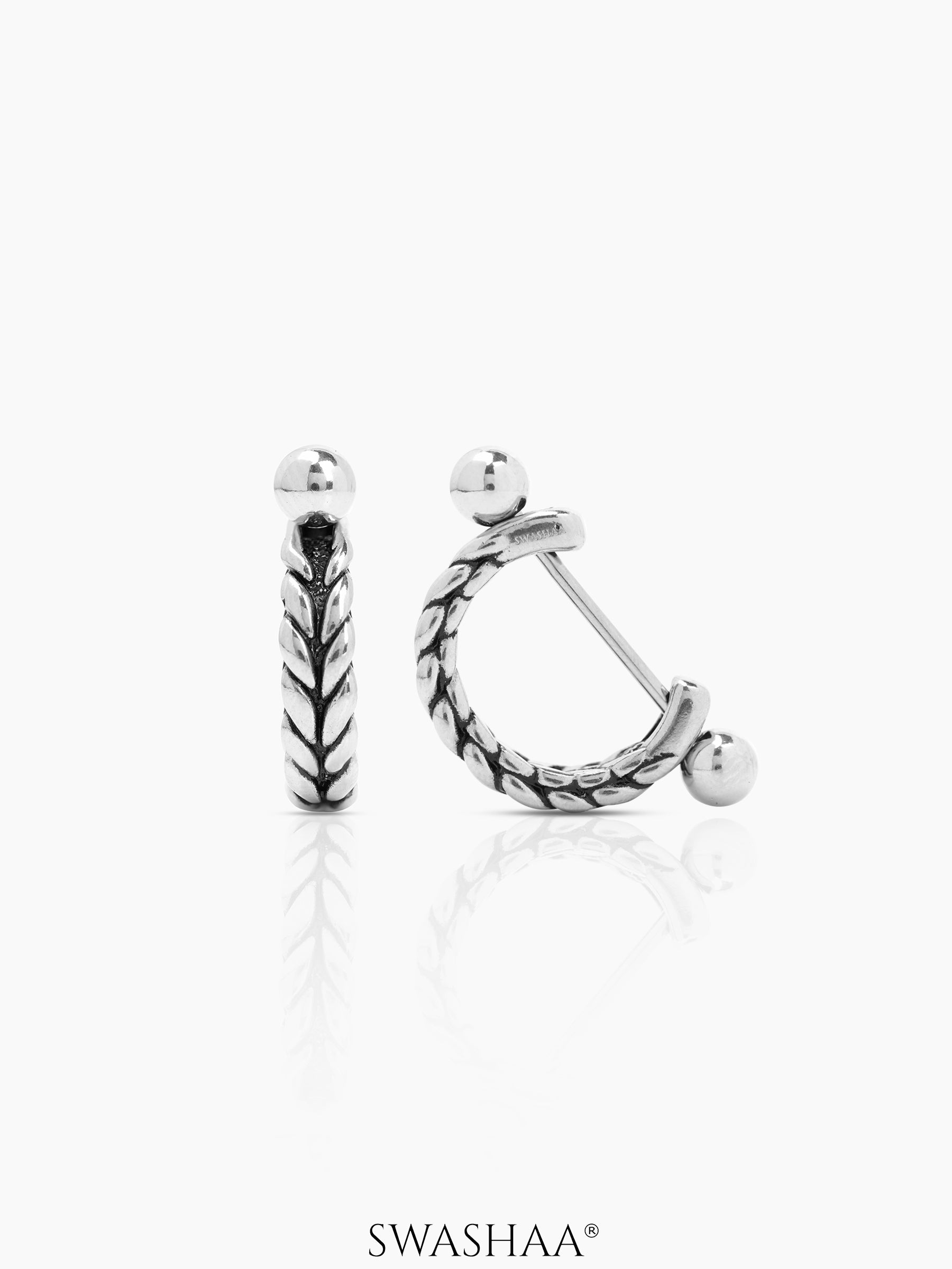 Ares Braided Men's Hoop Earrings Silver