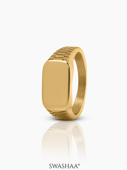 Argo Crest Band Signet Men's Ring 18K Gold Plated