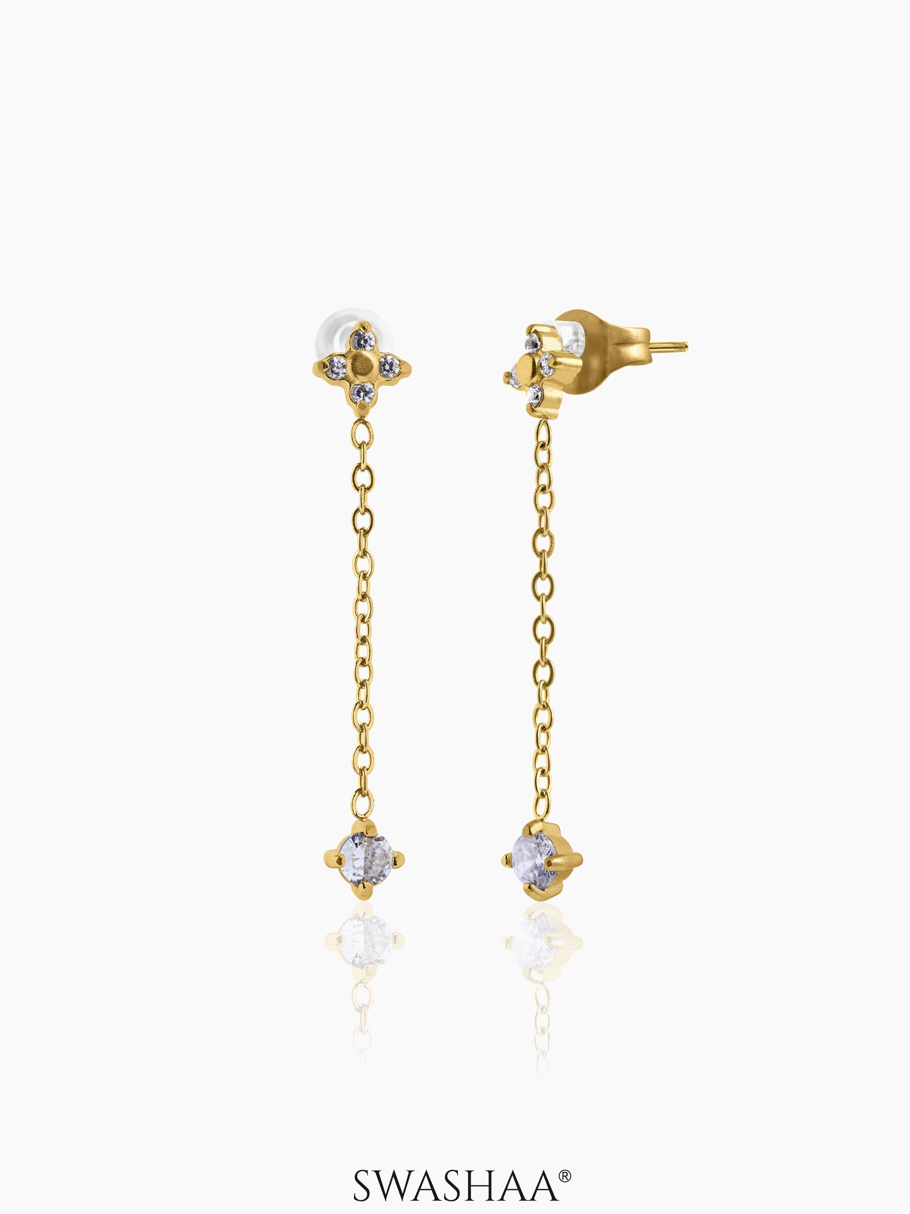 Aria Floral Diamond Drop Earrings 14K Gold