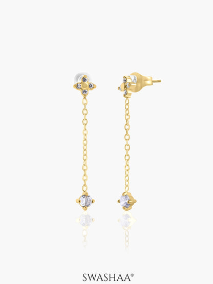 Aria Floral Diamond Drop Earrings 14K Gold