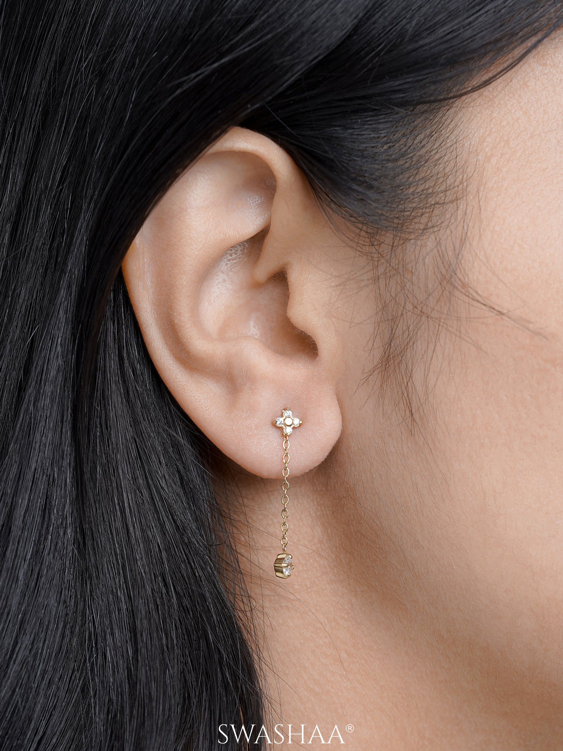 Aria Floral Diamond Drop Earrings