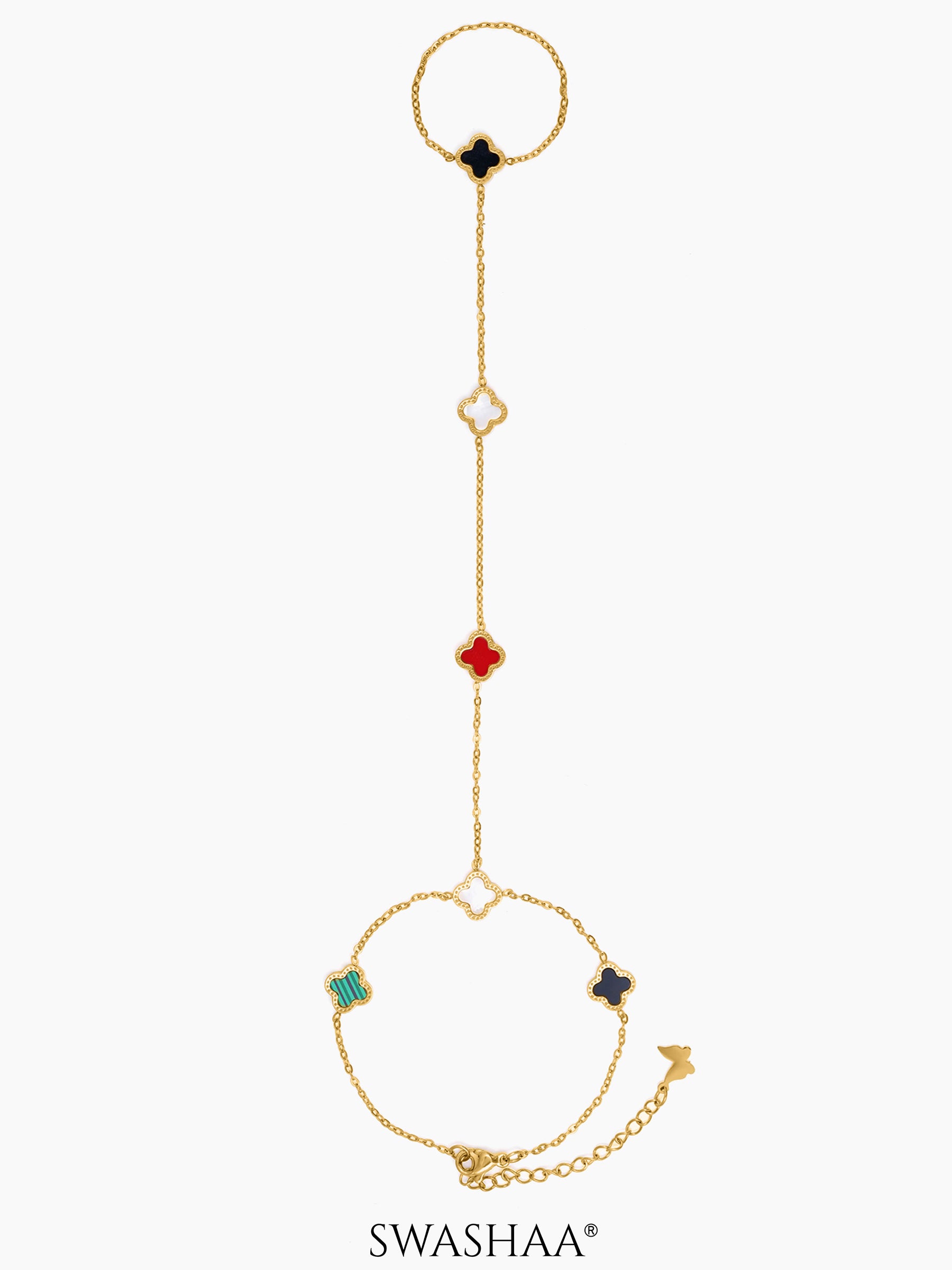 Ariya Dainty Clover 18K Gold Plated Ring Bracelet Gold