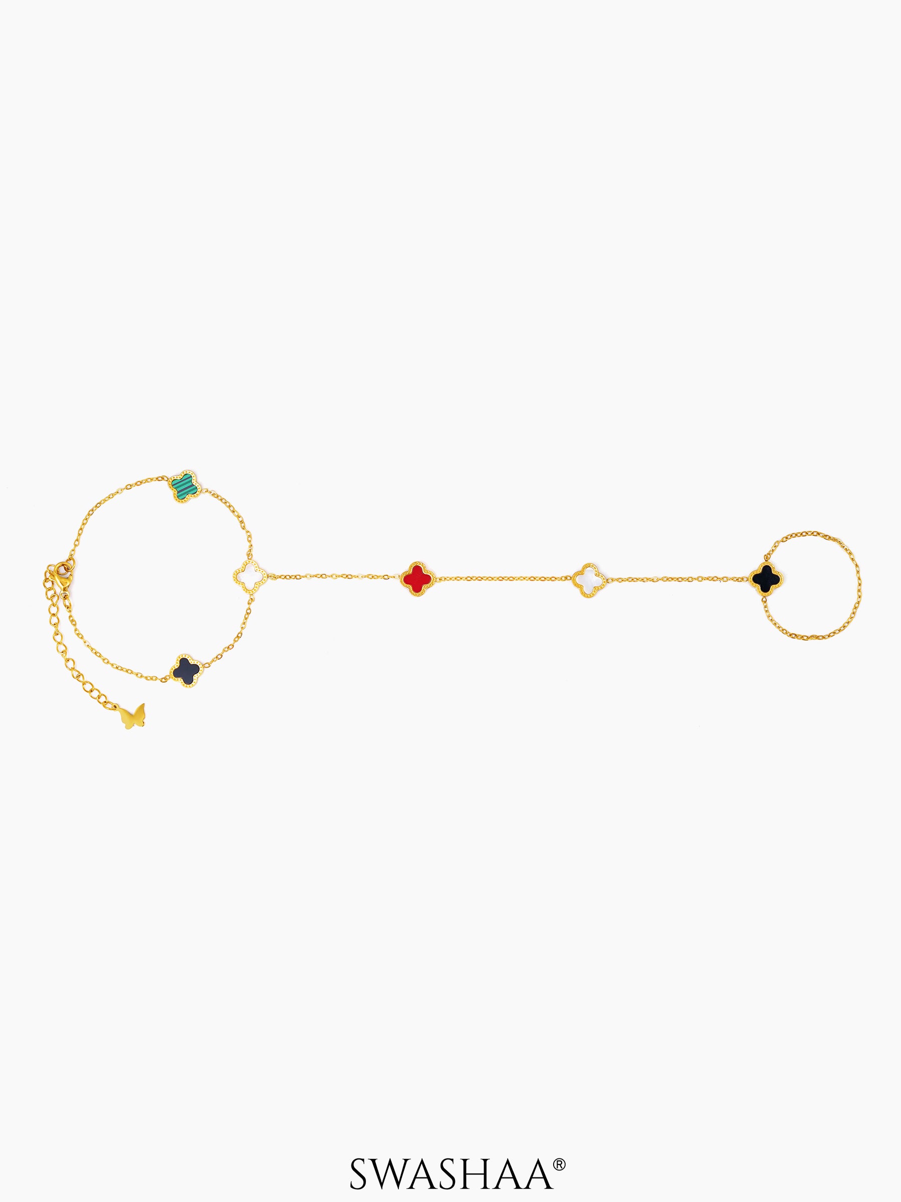 Ariya Dainty Clover 18K Gold Plated Ring Bracelet Gold
