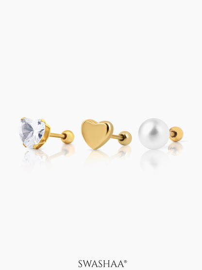 Aurelia 18K Gold Plated Women's Stud Earrings Set