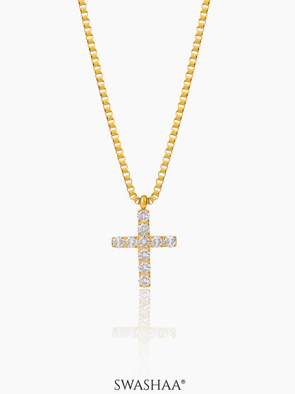 Auron Cross Diamond Men's Chain Pendant 18K Gold Plated