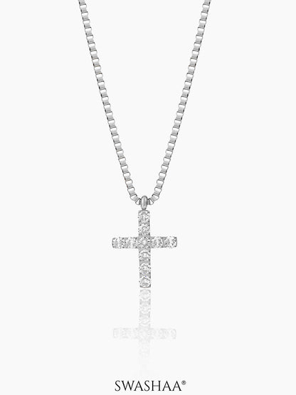 Auron Cross Diamond Men's Chain Pendant Silver