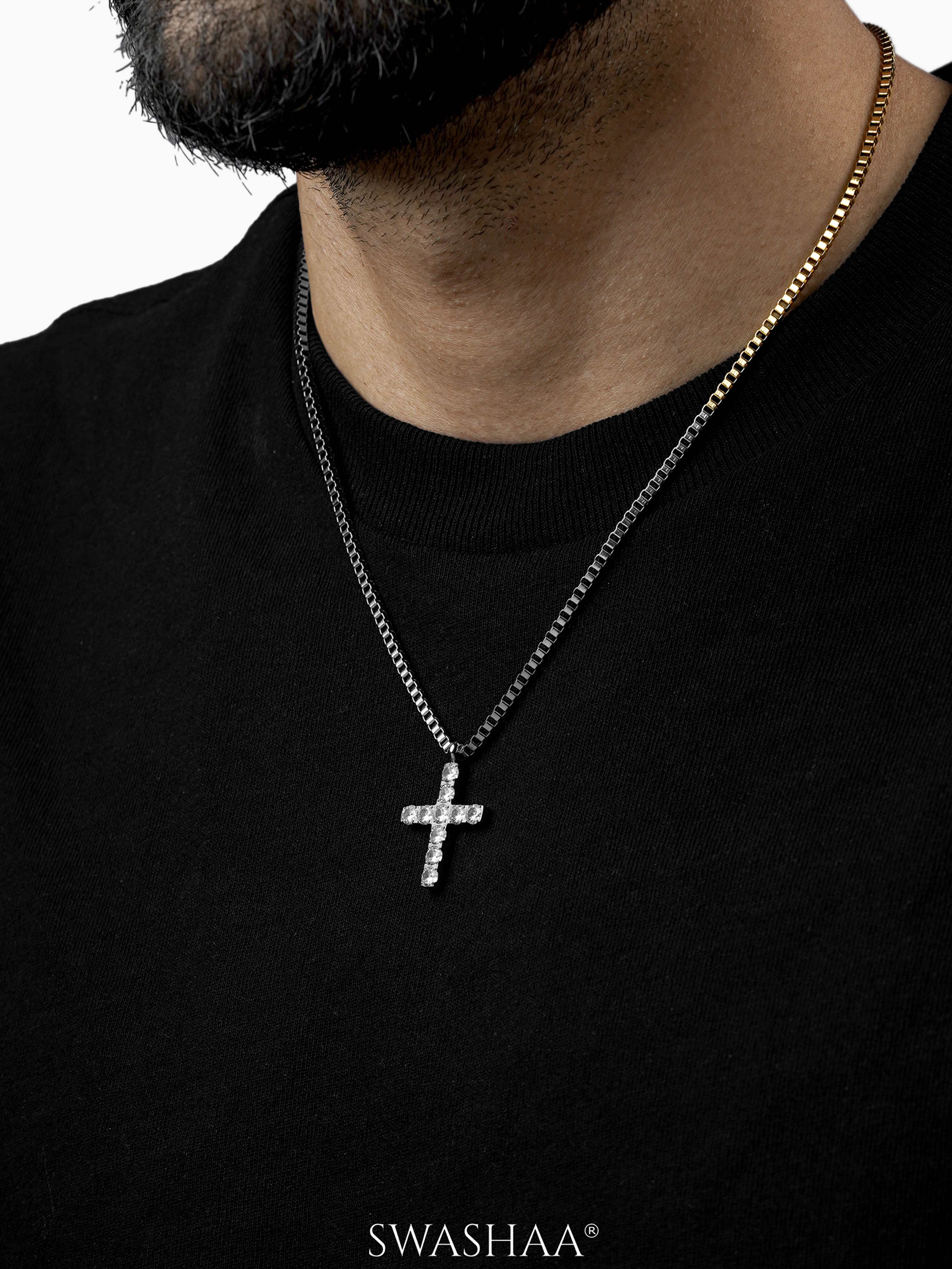 Auron Cross Diamond Men's Chain Pendant