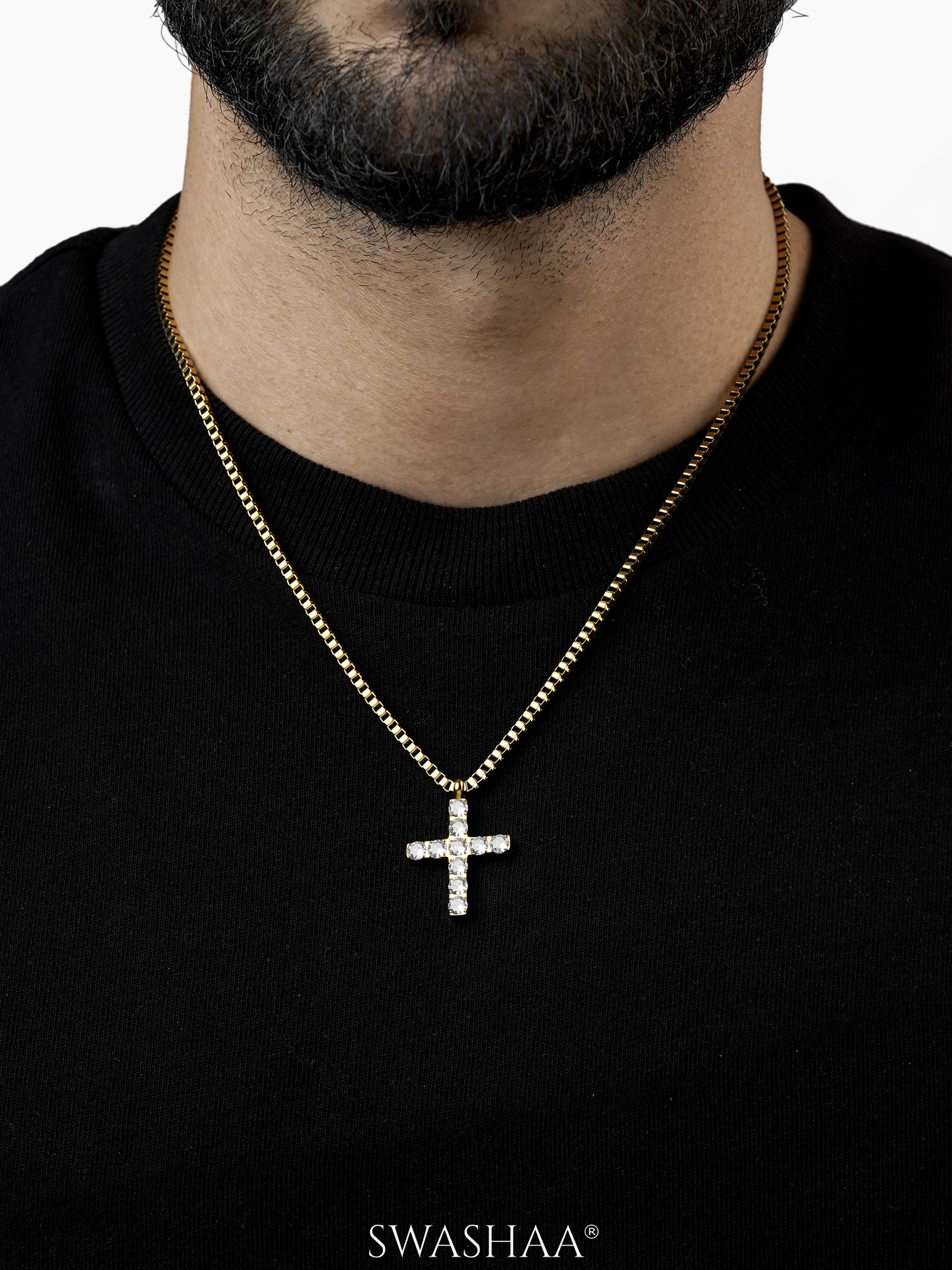 Auron Cross Diamond Men's Chain Pendant