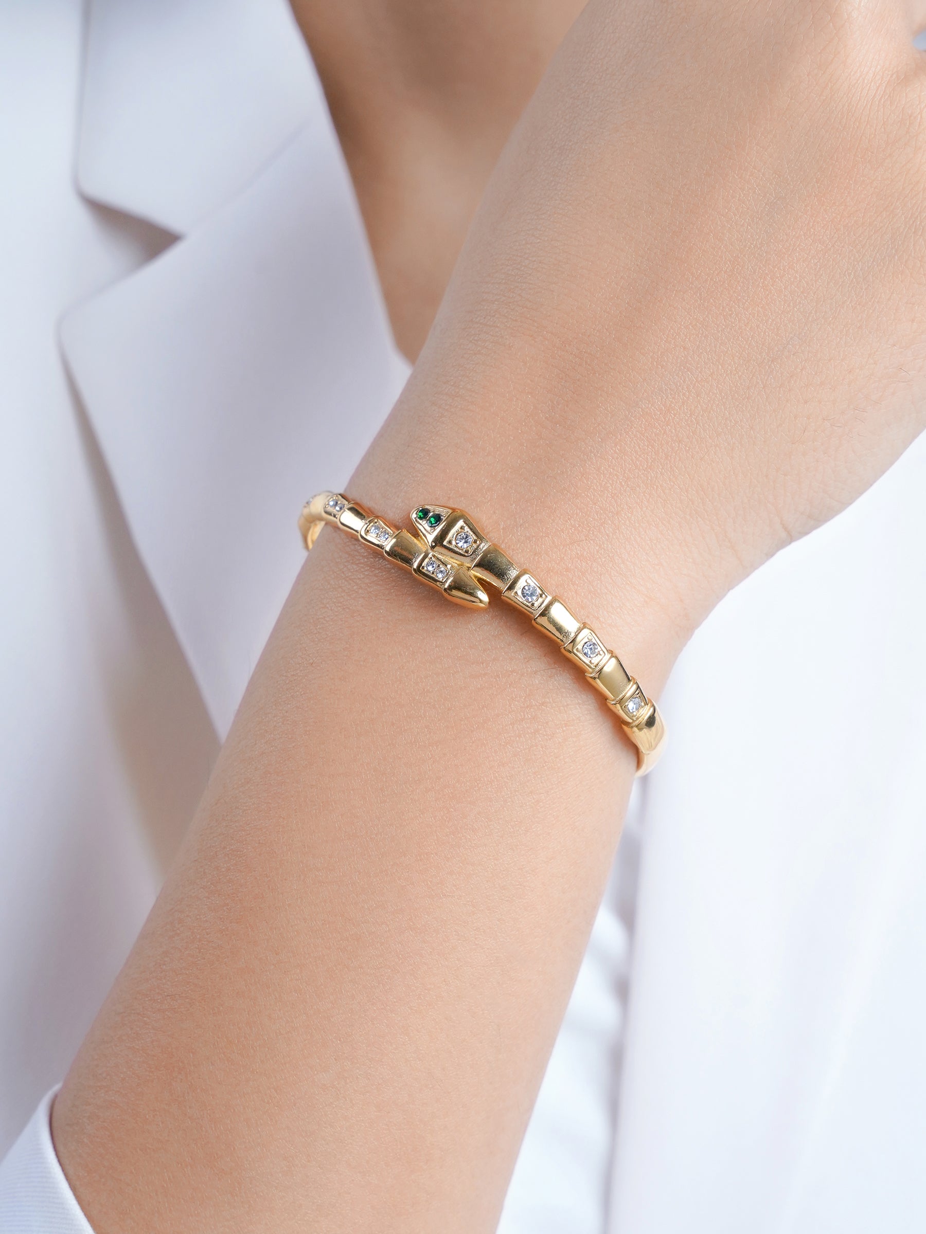 Aurza Snake Diamond 18K Gold Plated Band Bracelet