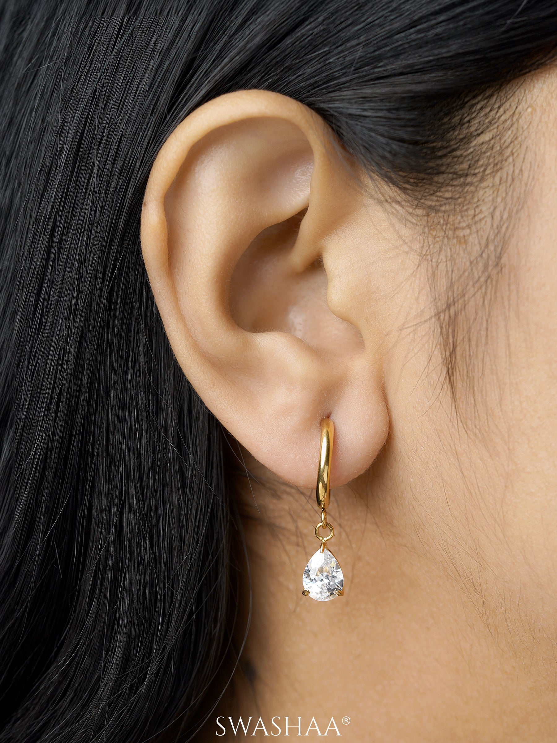 Autumn Solitaire 18K Gold Plated Hoop Earrings