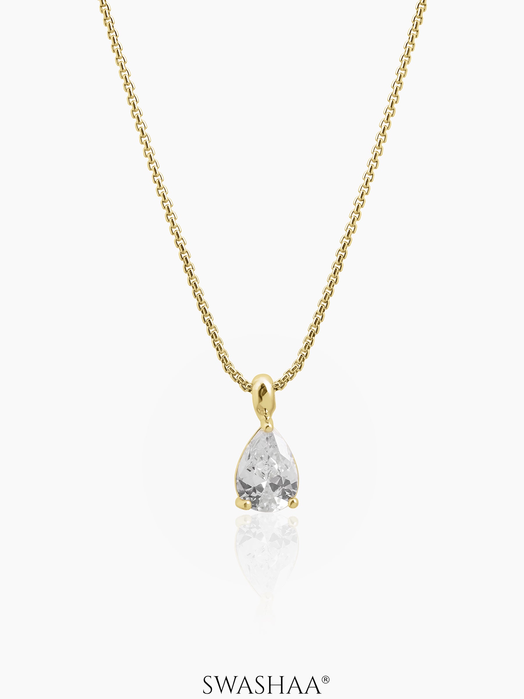 Aveline Tear Drop Solitaire Necklace 14K Gold Plated