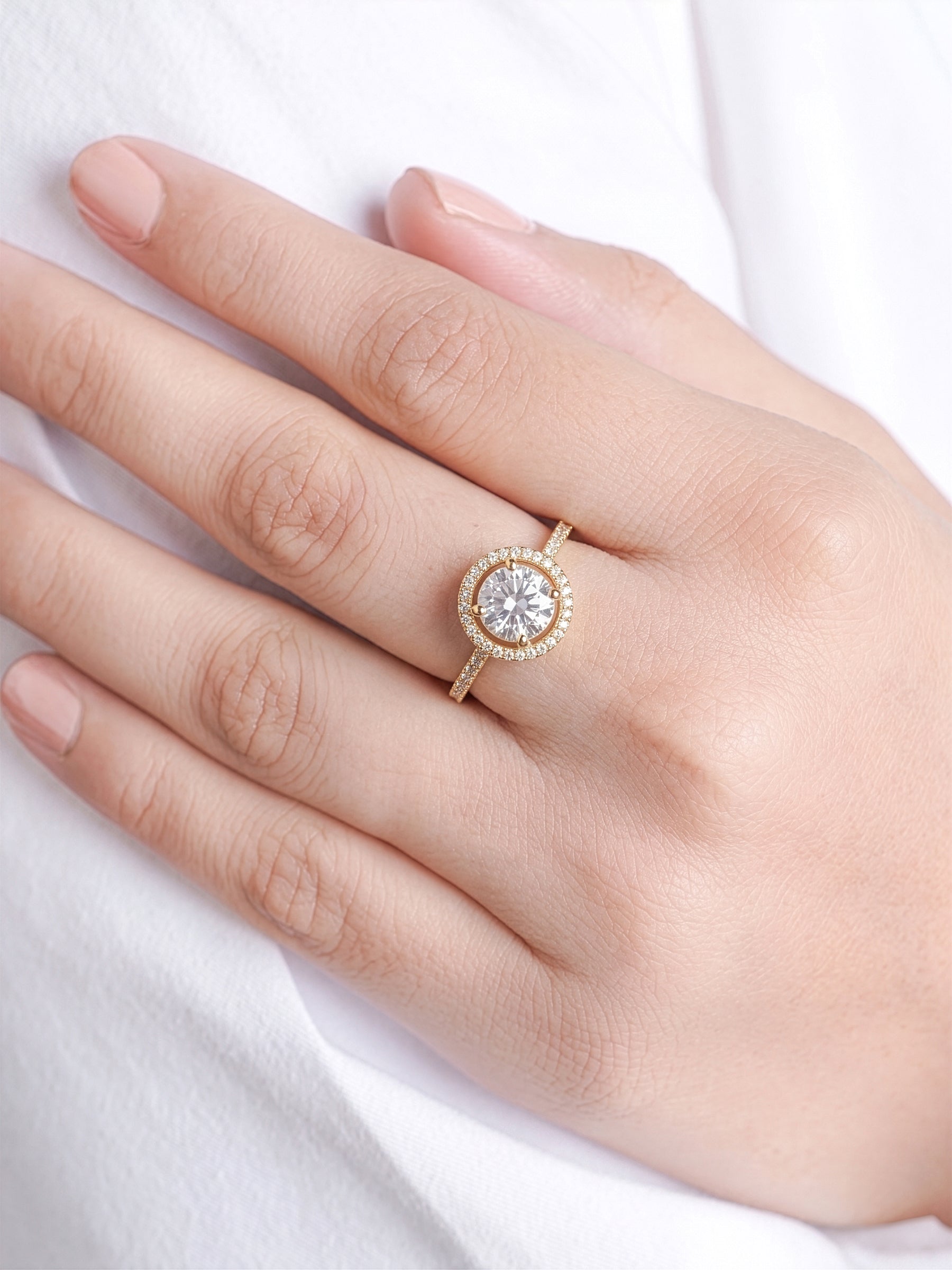 Avelora Solitaire Halo 18K Gold Plated Women's Ring