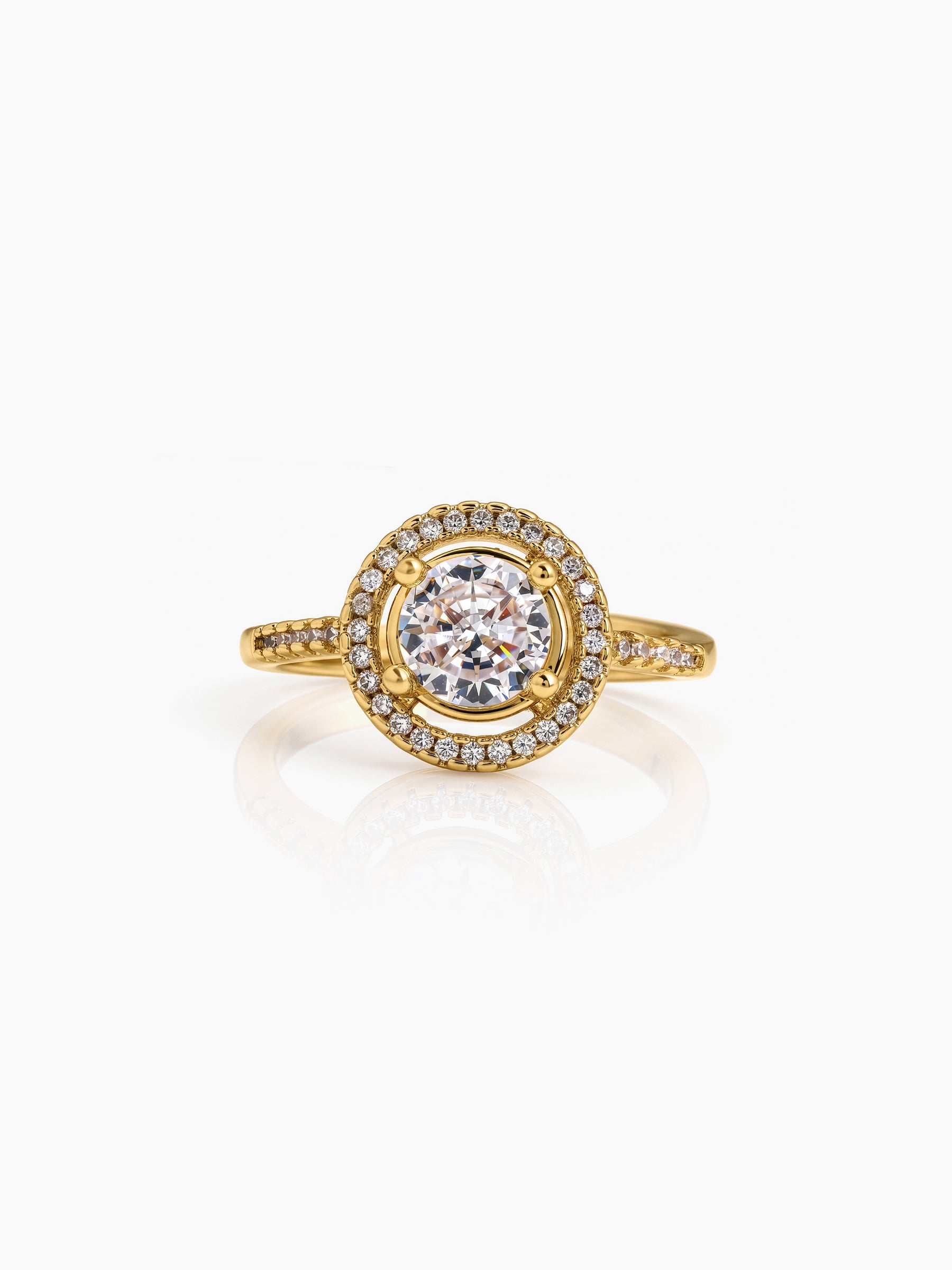Avelora Solitaire Halo 18K Gold Plated Women's Ring