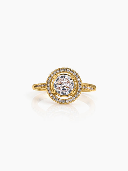 Avelora Solitaire Halo 18K Gold Plated Women's Ring