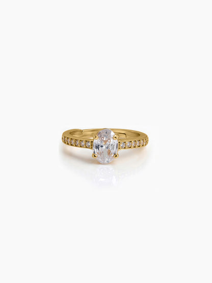 Avenza Oval Solitaire 18K Gold Plated Women's Ring