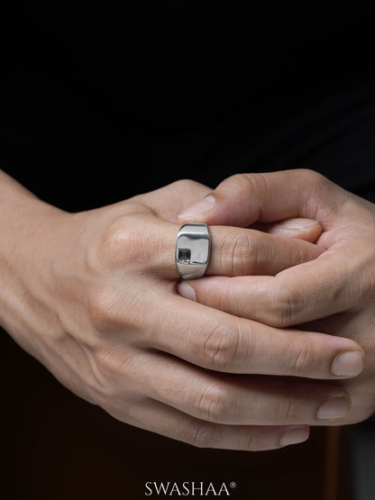 Axeon Black Diamond Signet Men's Ring