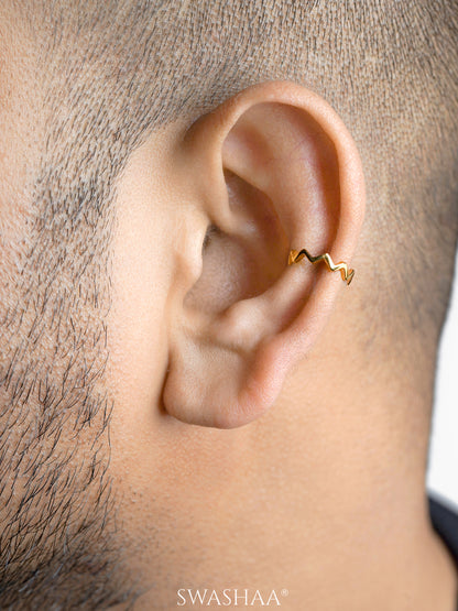 Axis Wave 18K Gold Plated Men's Cuff Earrings