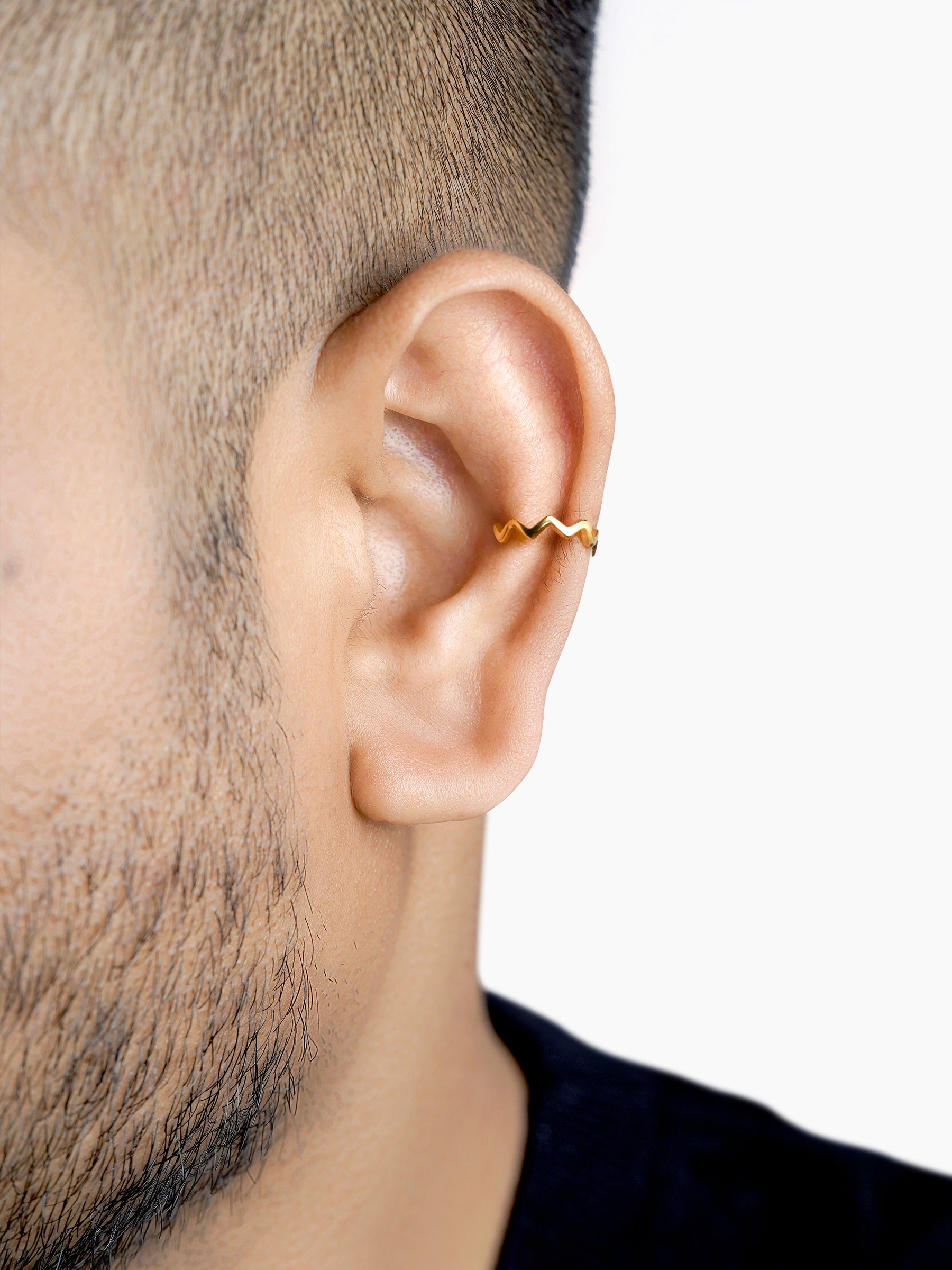 Axis Wave 18K Gold Plated Men's Cuff Earrings