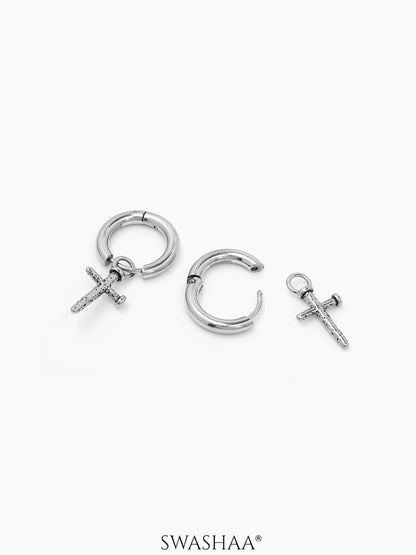 Axton Cross Drop Men's Hoop Earrings