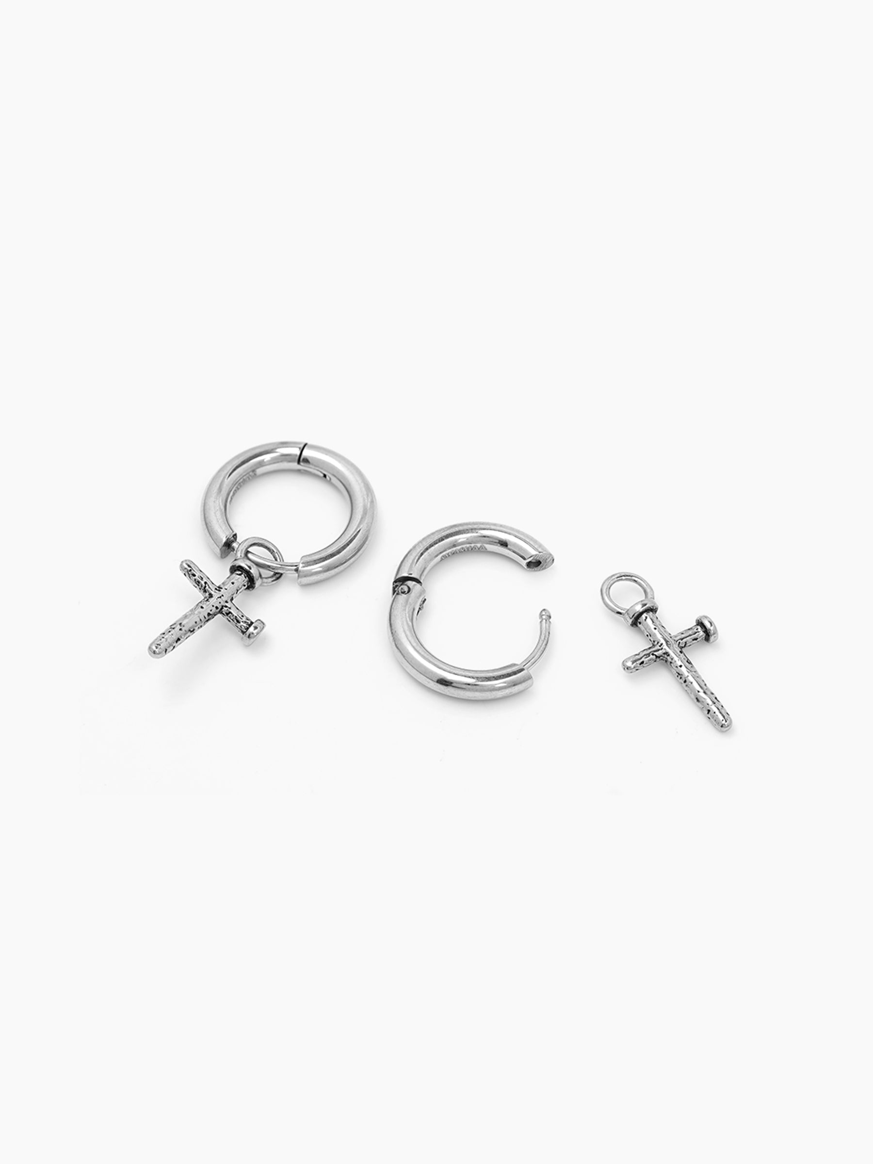 Axton Cross Drop Silver Men's Hoop Earrings