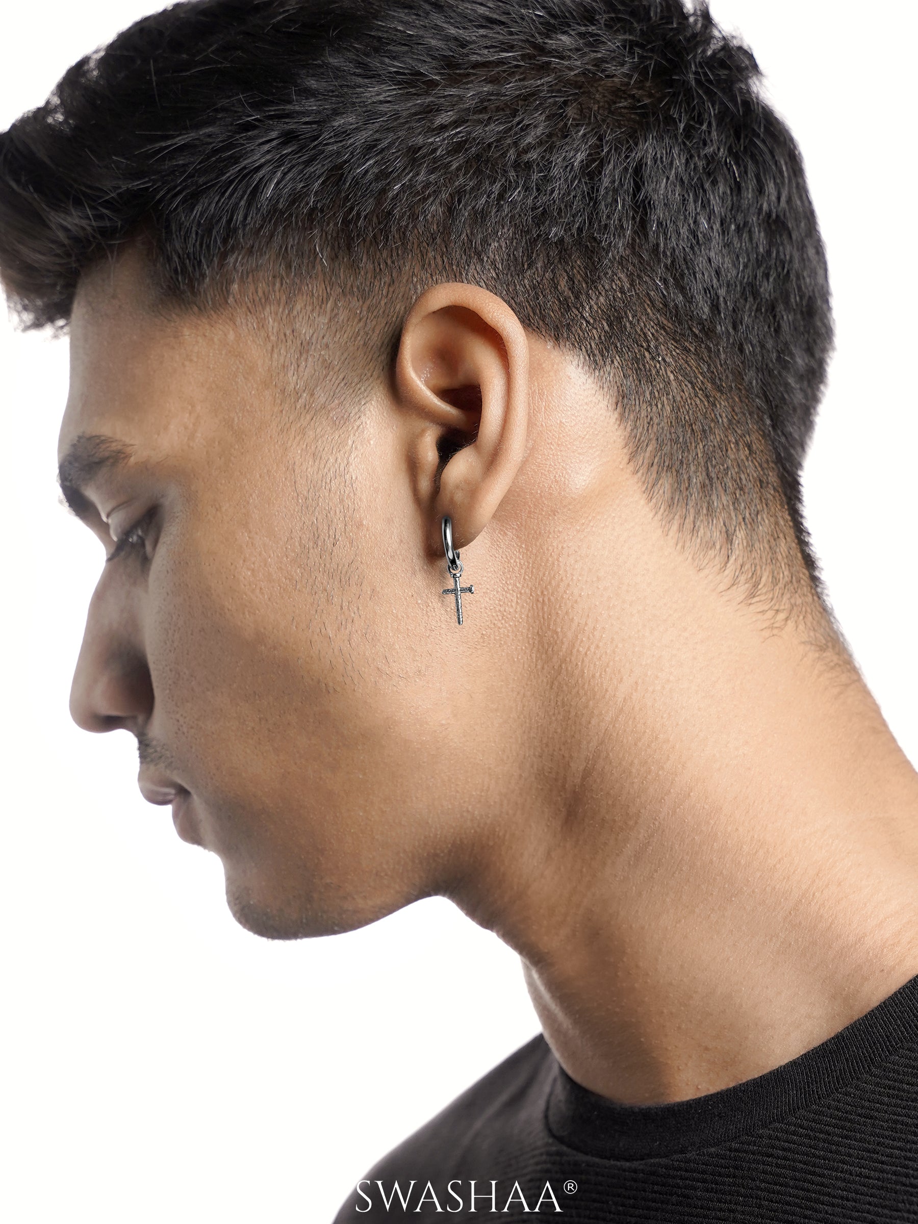 Axton Cross Drop Men's Hoop Earrings