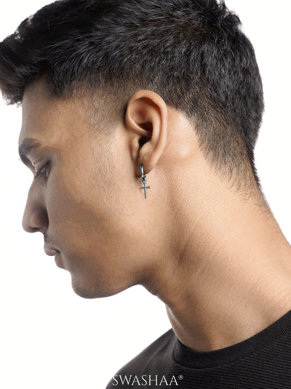 Axton Cross Drop Men's Hoop Earrings
