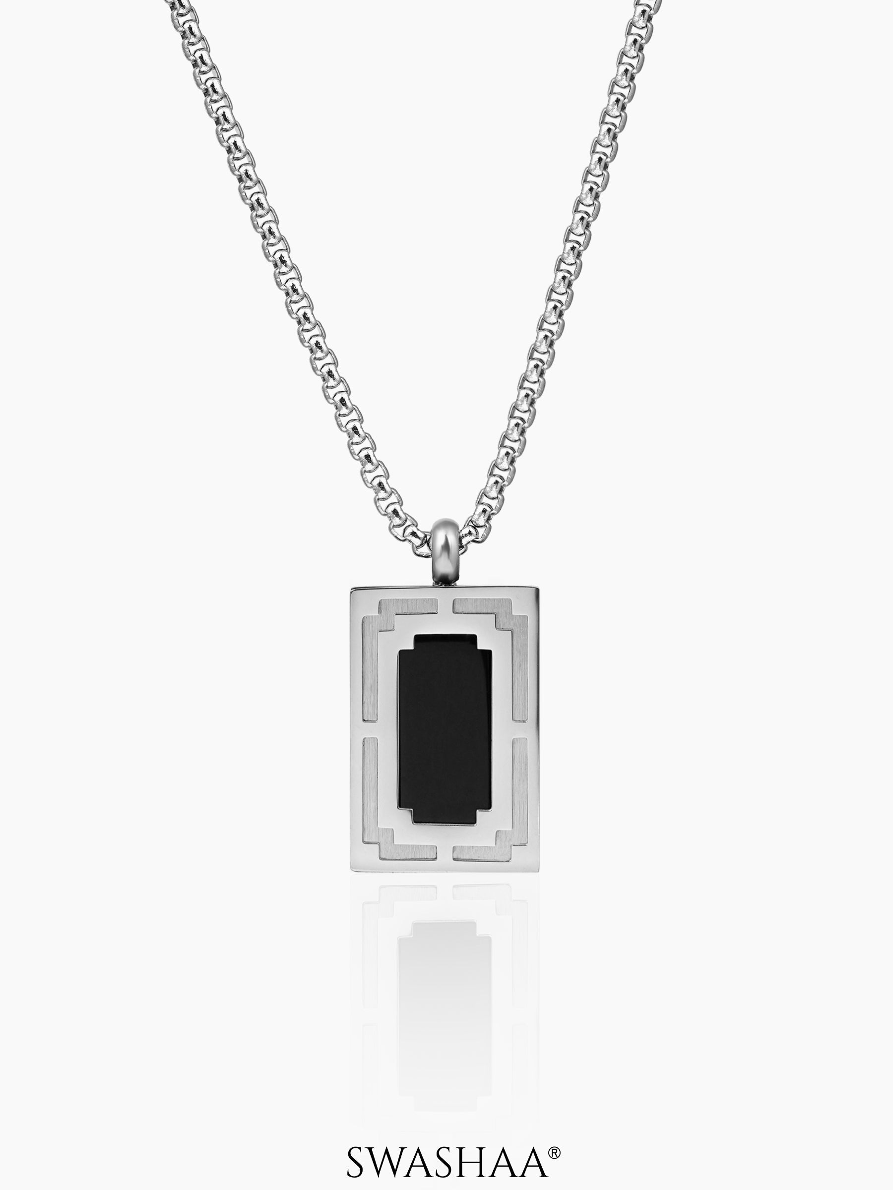 Azren Geometric Frame Men's Chain Pendant Silver