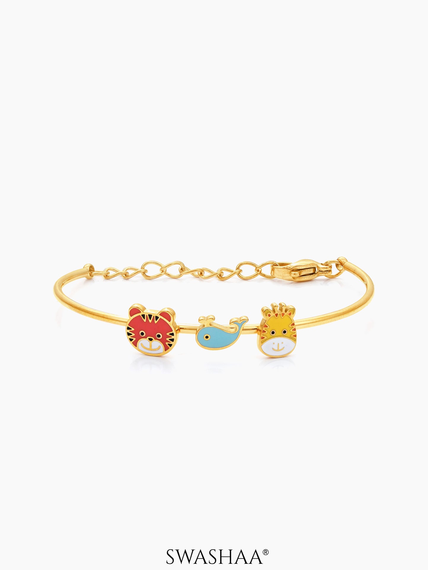 Baby Animal Charms 18K Gold Plated Kid's Kada Bracelet