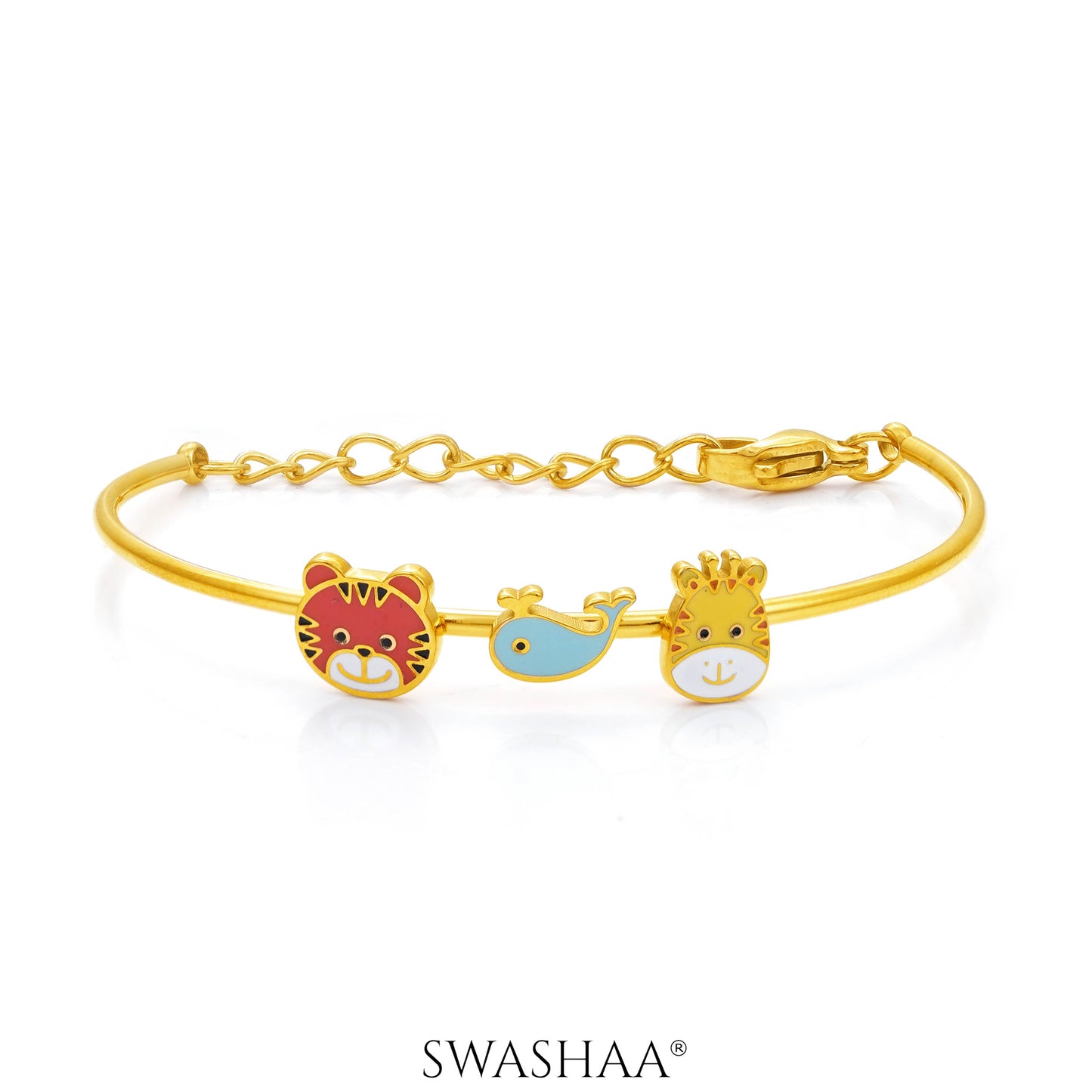 Baby Animal Charms 18K Gold Plated Kid's Kada Bracelet Gold