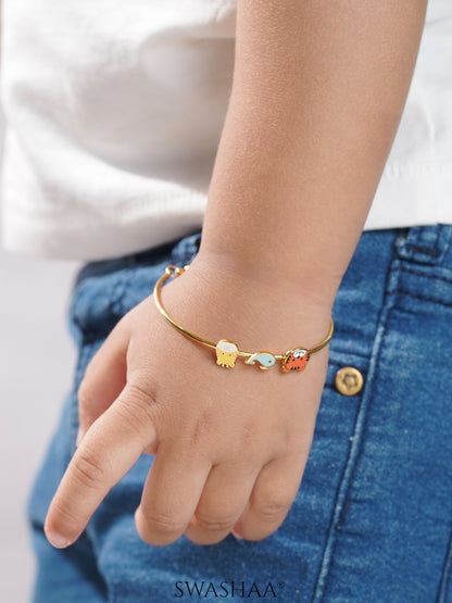 Baby Animal Charms 18K Gold Plated Kid's Kada Bracelet