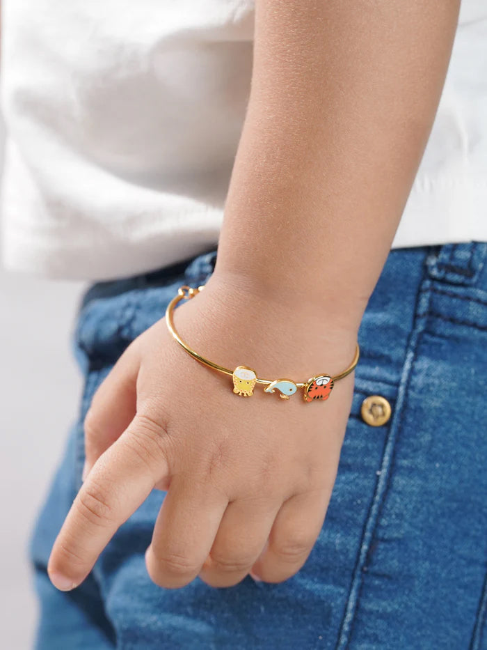 Baby Animal Charms 18K Gold Plated Kid's Kada Bracelet
