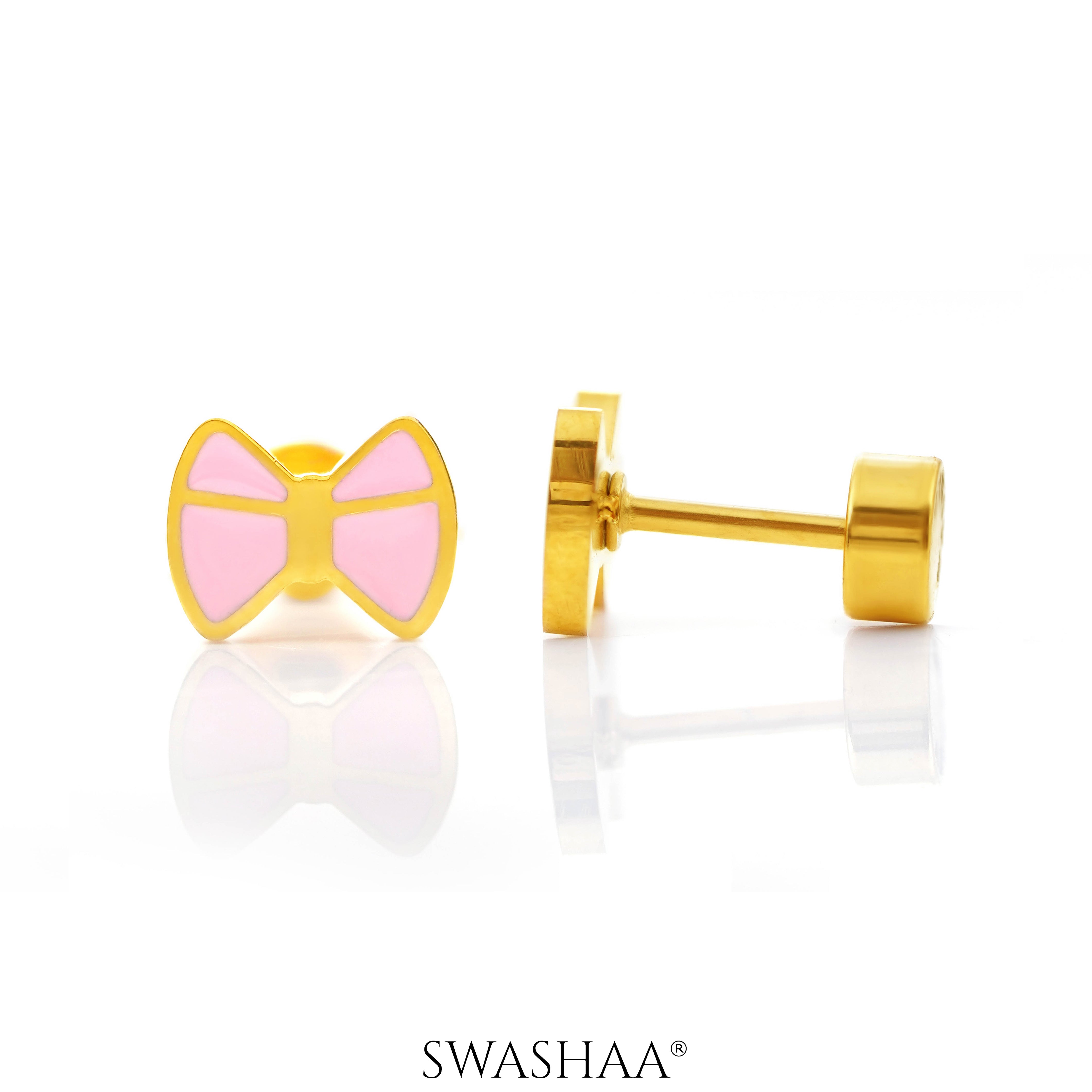 Belle Bow Charm 18K Gold Plated Kid's Earrings Gold