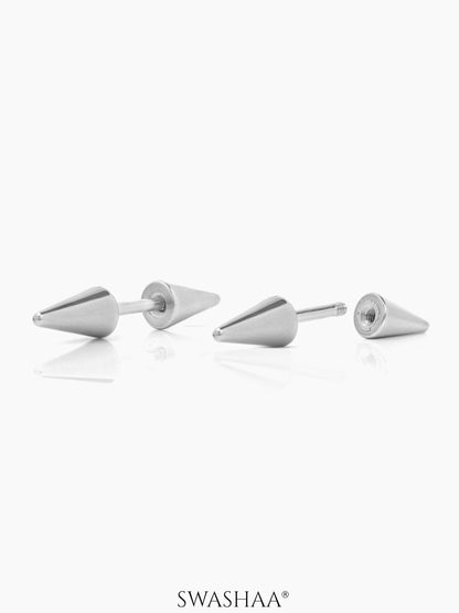 Blaze Dual Spike Men's Stud Earrings Silver