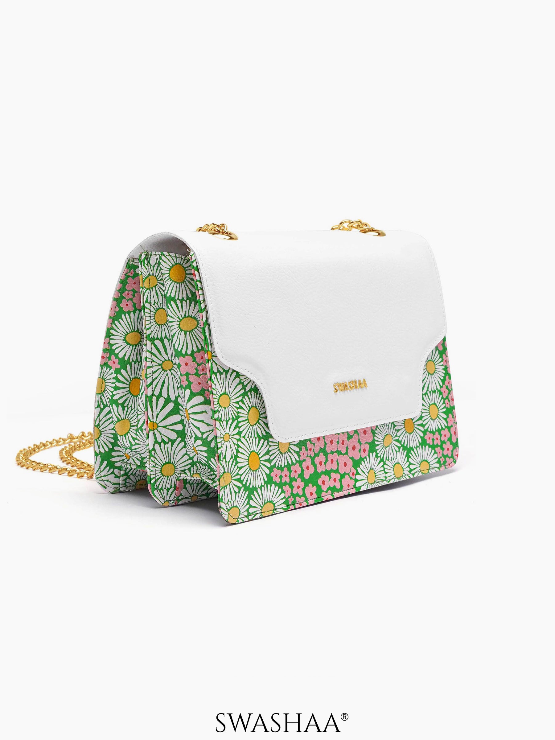 Blooming Bliss Green Leather Sling Bag