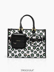 Blossom Leather Tote Bag Black & Green Floral
